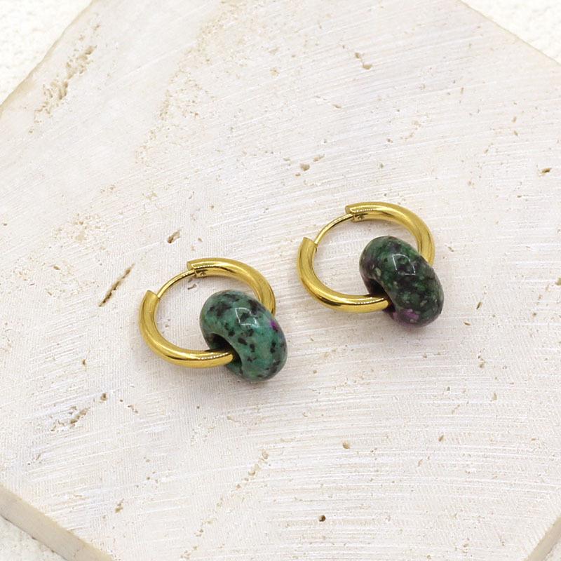 Chic Gold-Plated Stainless Steel Hoop Earrings with Natural Stone Pendants - European & American Street Style for Women