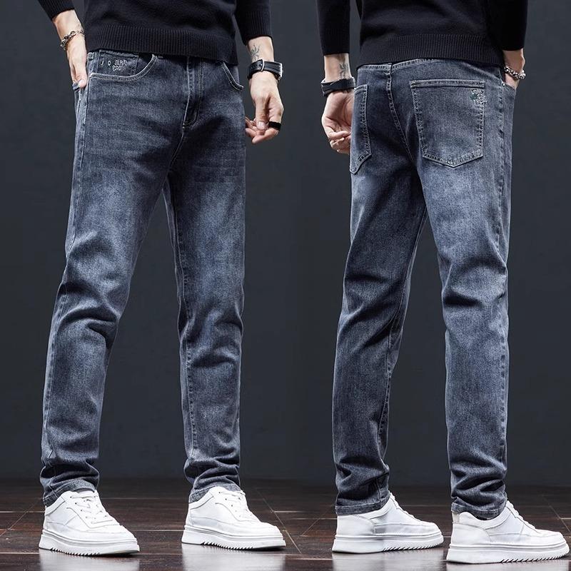 Spring And Autumn Winter New Men'S Plush Jeans Slimming Straight Stretch Business Versatile Long Pants
