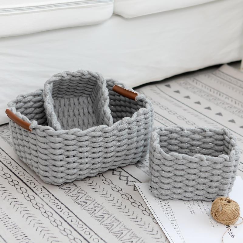 Woven Storage Basket, Nordic Style Dressing Table,torage Cotton Rope Storage Basket, Wardrobe Cotton Rope Weaving