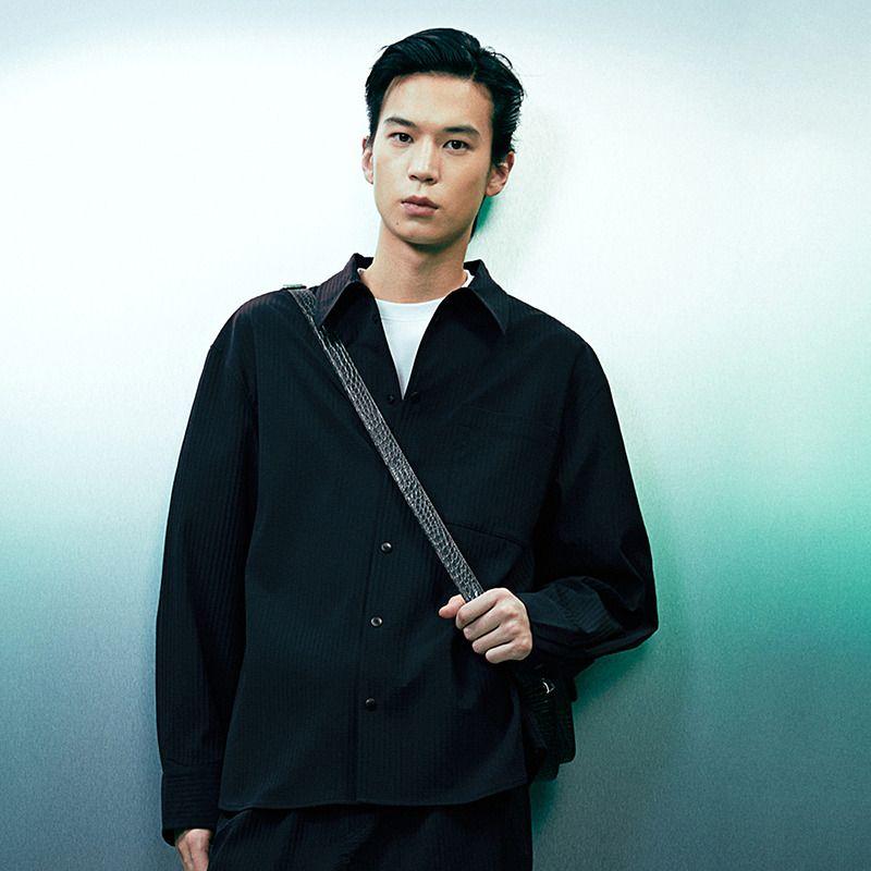 

Мужская рубашка HM Осень 2025 Новое поступление Французский отложной воротник Длинные рукава Свободный крой Вафельный топ 1271760 Navy blue 165/84