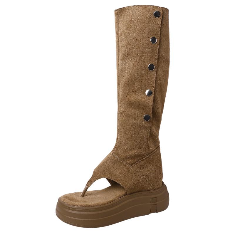 Fashion retro man boots two wear folded knee boots summer thick-soled Martin boots thin women toe cool boots