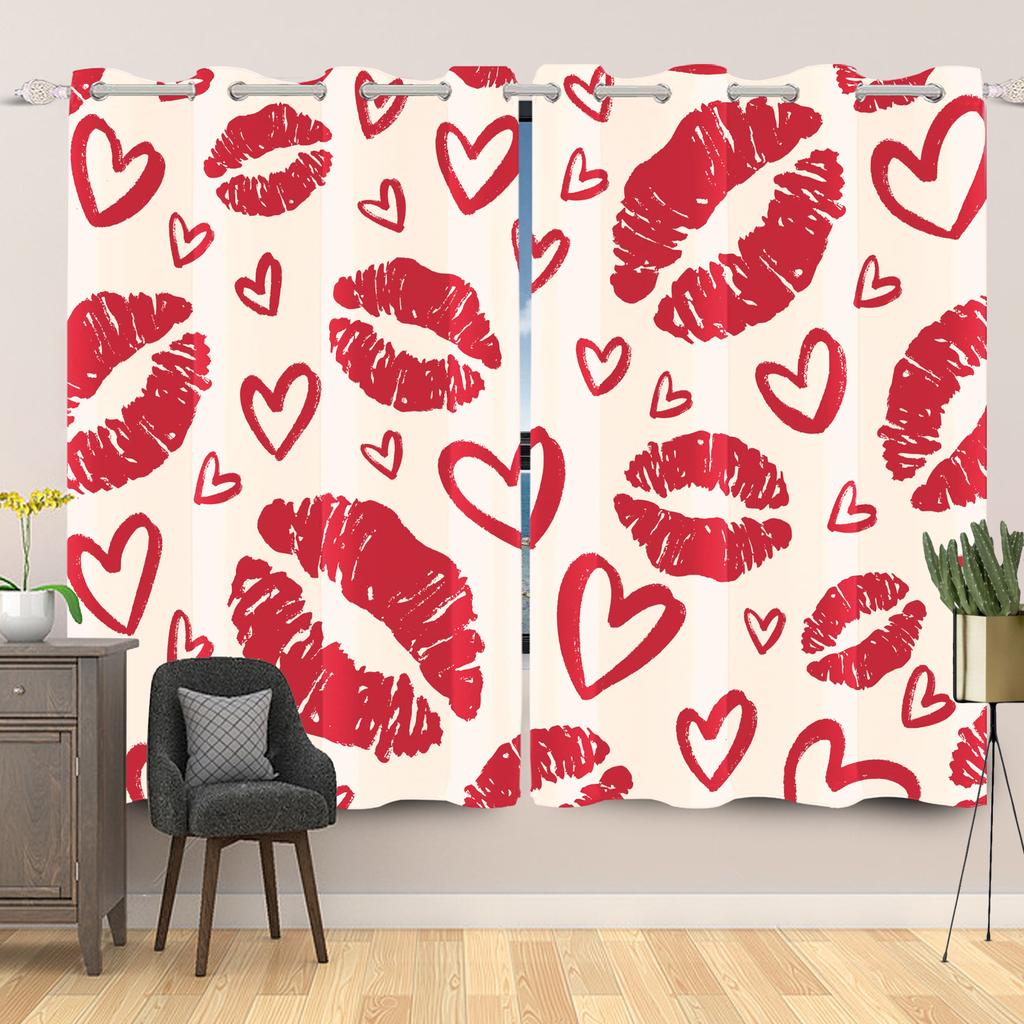 Valentijnsdag Hartjespatroon Gordijnen Romantische Liefde Print Gordijn Slaapkamer Woonkamer Huisraam Gordijnen Met Verduistering Polyester Perfect Voor
