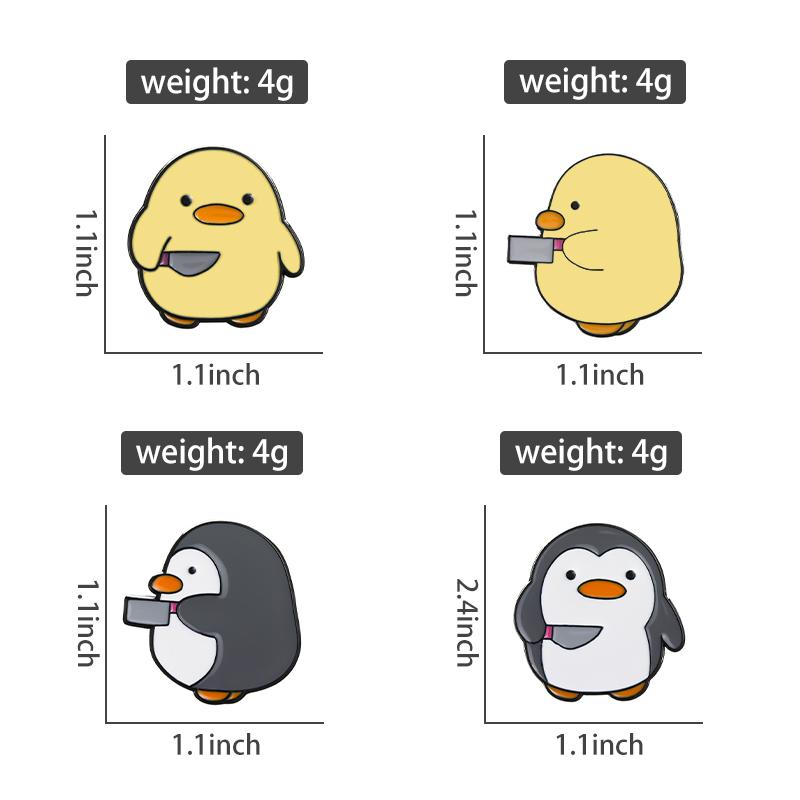 Cutie Killer Enamel Pins Chick Little Penguin Dagger Knife Brooches Lapel Badges Cartoon Fun Animal Jewelry Gift for Kids Friend