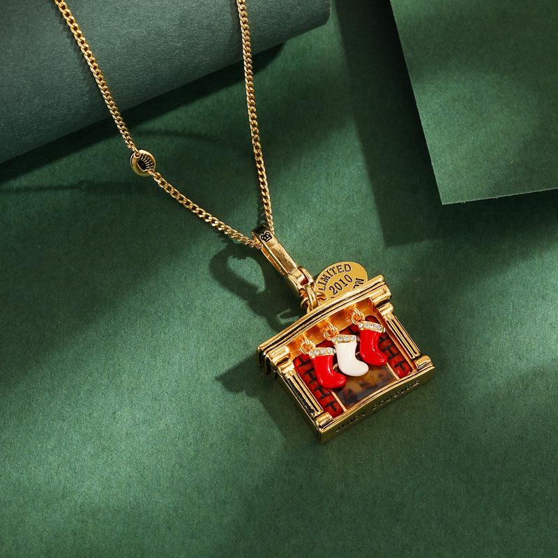 Elegante Retro Emaille Kamin Strumpf Anhänger Halskette – Ein Schöner Schmuck und Weihnachtsgeschenk