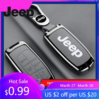 For Jeep Metal Leather Car Key Case Cover Shell For Jeep Commander Compass Gladiator Wagoneer Grand Cherokee Wrangler JK Rene