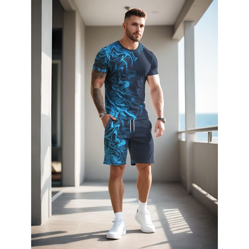 Men s 3D printed casual T-shirt suit suitable for daily wear S