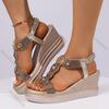 Fashion Crystal Decor Wedge Sandals for Women Bohamian Style Chunky Platform Sandalias Femmes Summer Thick Bottom Beach Sandales Shoes