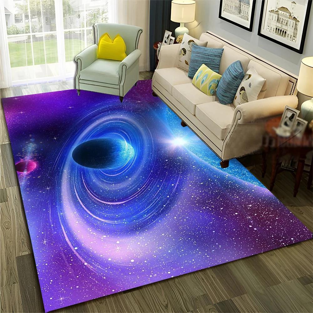 Cosmic Space Theme Area Rug With Artistic Planets Galaxy Nebula Black Hole Patterns Soft Decorative Carpet For Living Room