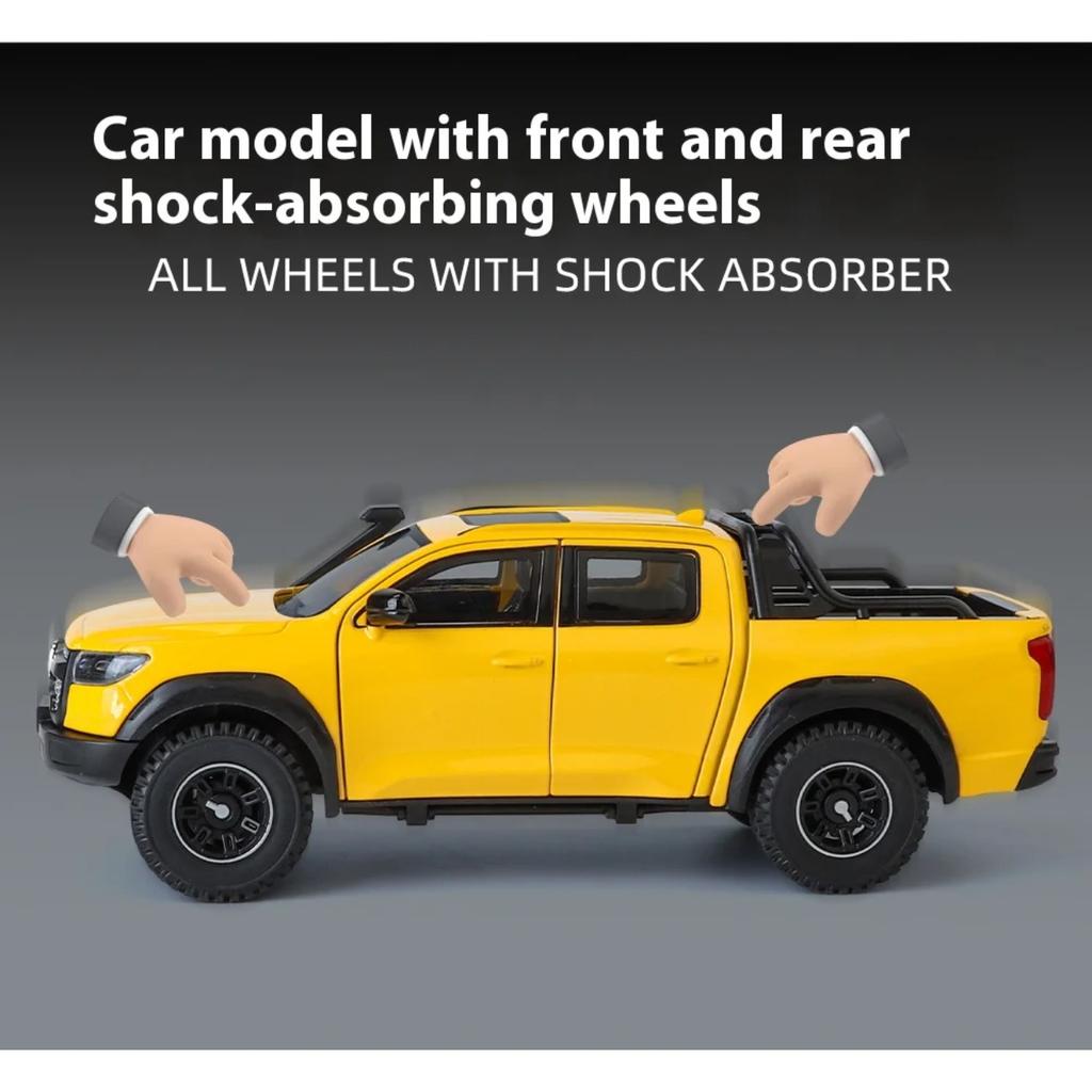 1/24 Alloy Die-cast Great Wall Cannon Pickup Truck Model Simulation Sound and Light Pull Off Road Vehicle Toy Collection Ornaments for Boys Gifts