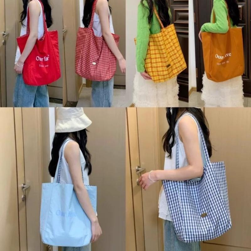Large Bag Men's and Women's Double-sided Checkered Handbag Single-shoulder Tote Bag