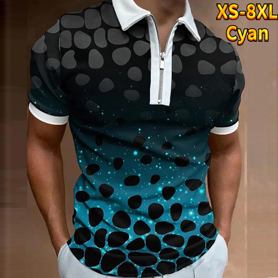 Herrenhemd Polo Casual Zip Kurzarm Mode Lässig Reißverschluss Sommer Frühling Normale Passform 3D Fragments Print Shirt
