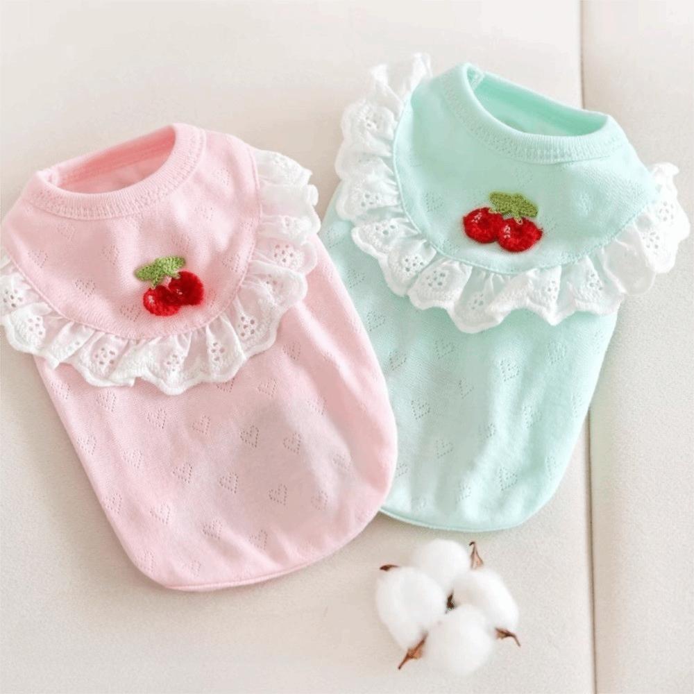Ruffled Collar Puppy T-Shirt Breathable Pet Outfits Sweet Style Dog Lace Vest For Small Dogs