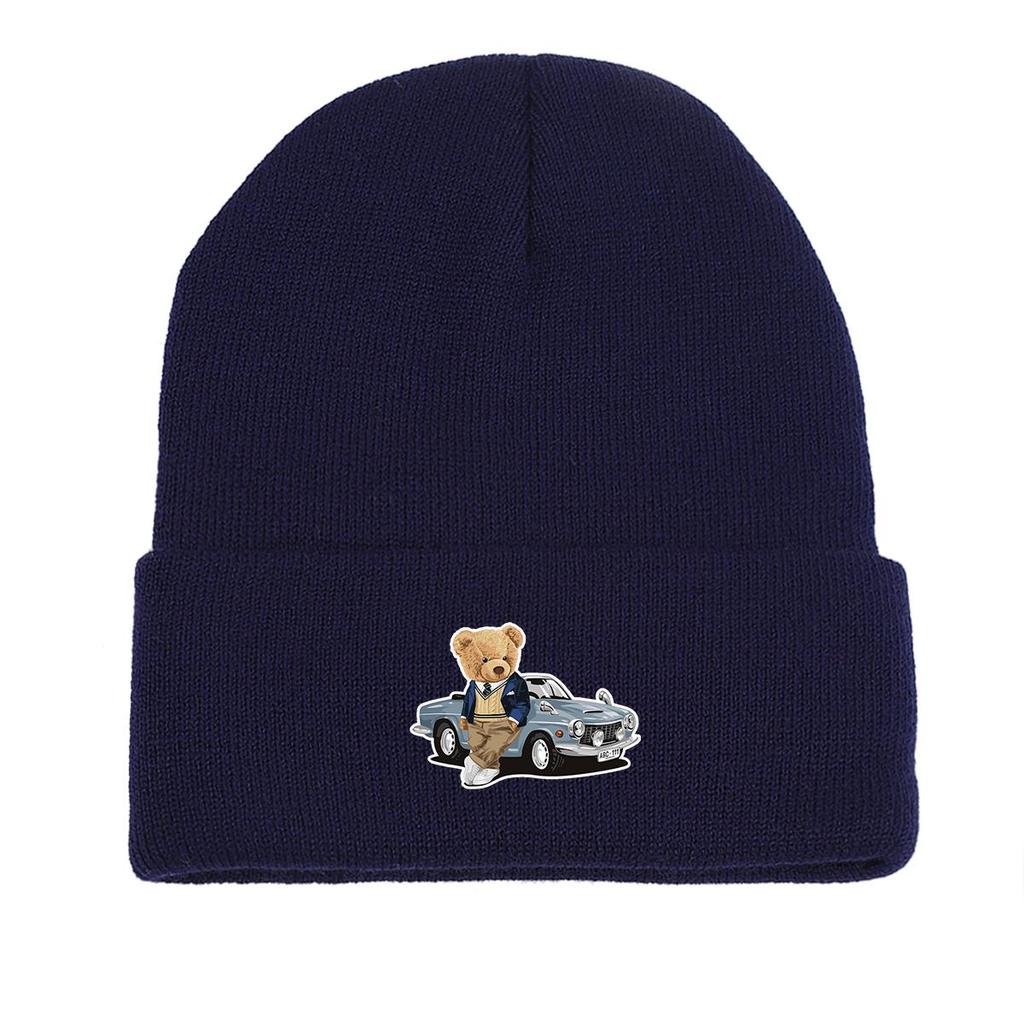 Bear Car Warm Knit Cap Beanie, Animal Man Cap Warm Winter Casual Bonnet Knit Hat Beanie