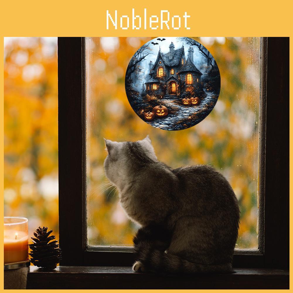 Moderne Burg Kürbis Fledermaus PVC Wandaufkleber für Wohnzimmerdekoration mit UV statischer Haftung für Heim- und Geschäftsräume