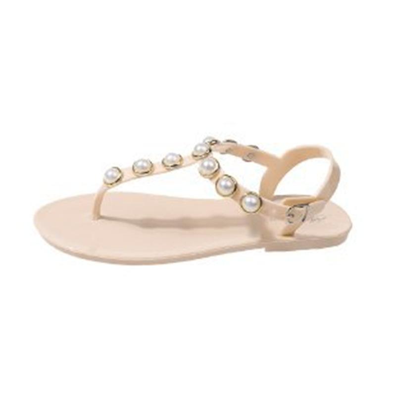 

Foreign trade pearl sandals women s 2024 summer diamond-encrusted flats flat heels fairy wind soft sole fashion women s shoes tide 36 розовый
