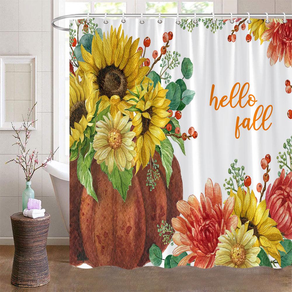 Podzimní sprchové závěsy do koupelny Podzimní sklizeň dýní Statek Den díkůvzdání Halloween sprchová vana s háčky Výzdoba koupelny