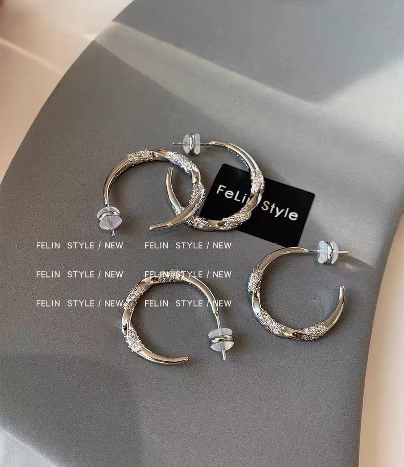 925 Sterling Silver Gold Silver Plain Ring Earrings Ring Diamond Stud Earrings Large Earrings Autumn and Winter Earrings