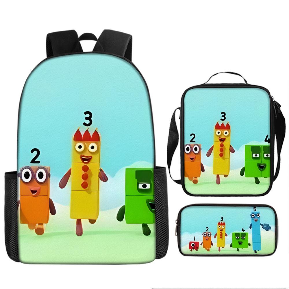 Digital Building Block Numberblocks School Bag Large Capacity Polyester Backpack Satchel Bag Pencil Bag Backpack Three-Piece Set