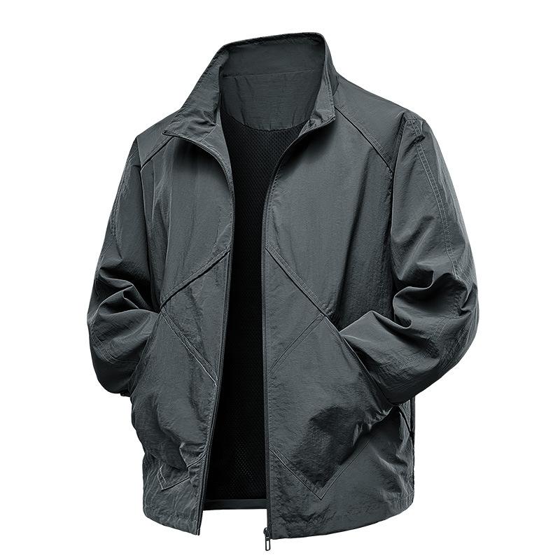 Herrenjacke mit Stehkragen, Herren Frühling Schwarz Wasserdichtes Oberteil, Freizeitjacke