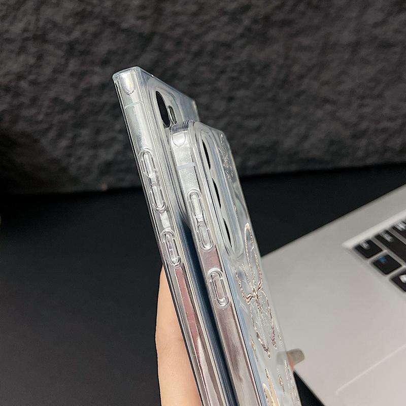 Butterfly Print Sparking Slim Phone Case For Samsung S25 Ultra S24 FE S23 A16 A56 A36 A55 TPU Clear Soft Edge Shockproof Glitter Hard PC Back Cover