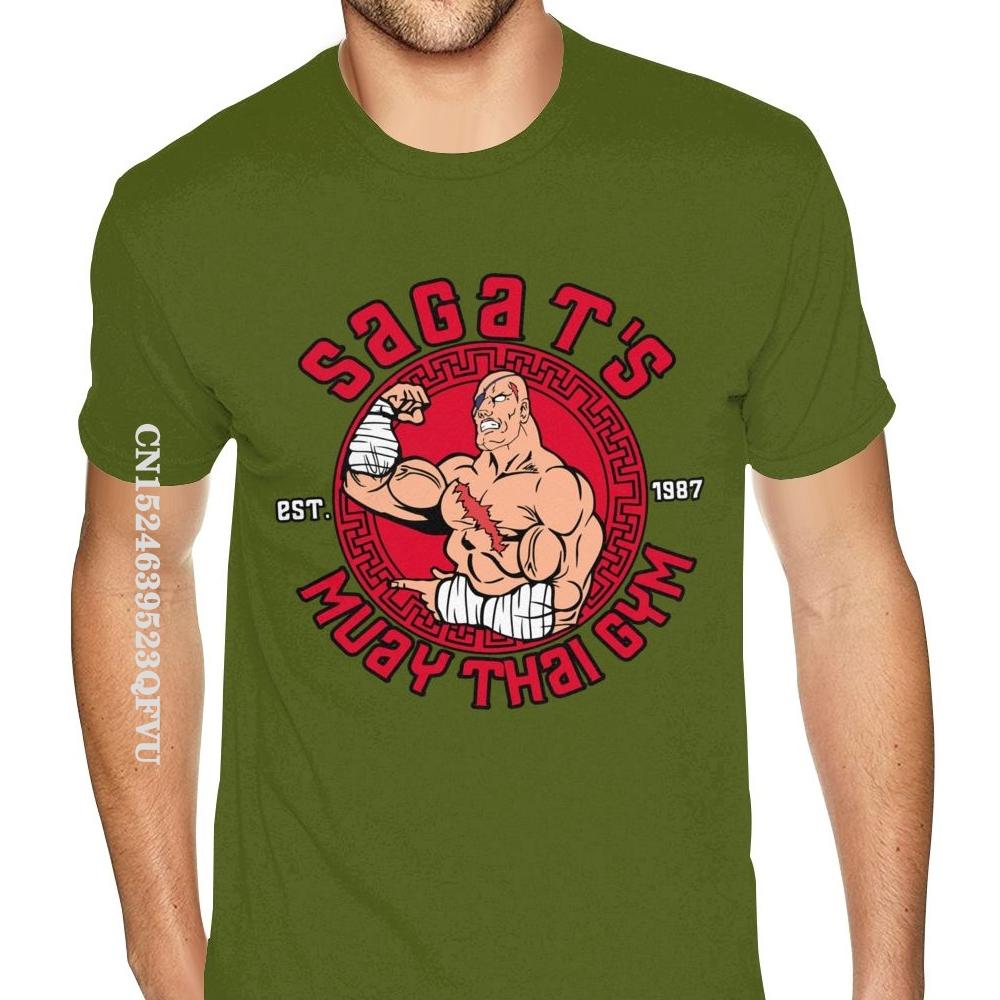 80s Sagat Muay Thai Gym Shirt Oversized Anime Tshirt Men HipHop Print Cotton Male's Harajuku Black T-Shirts Camisa Streetwear