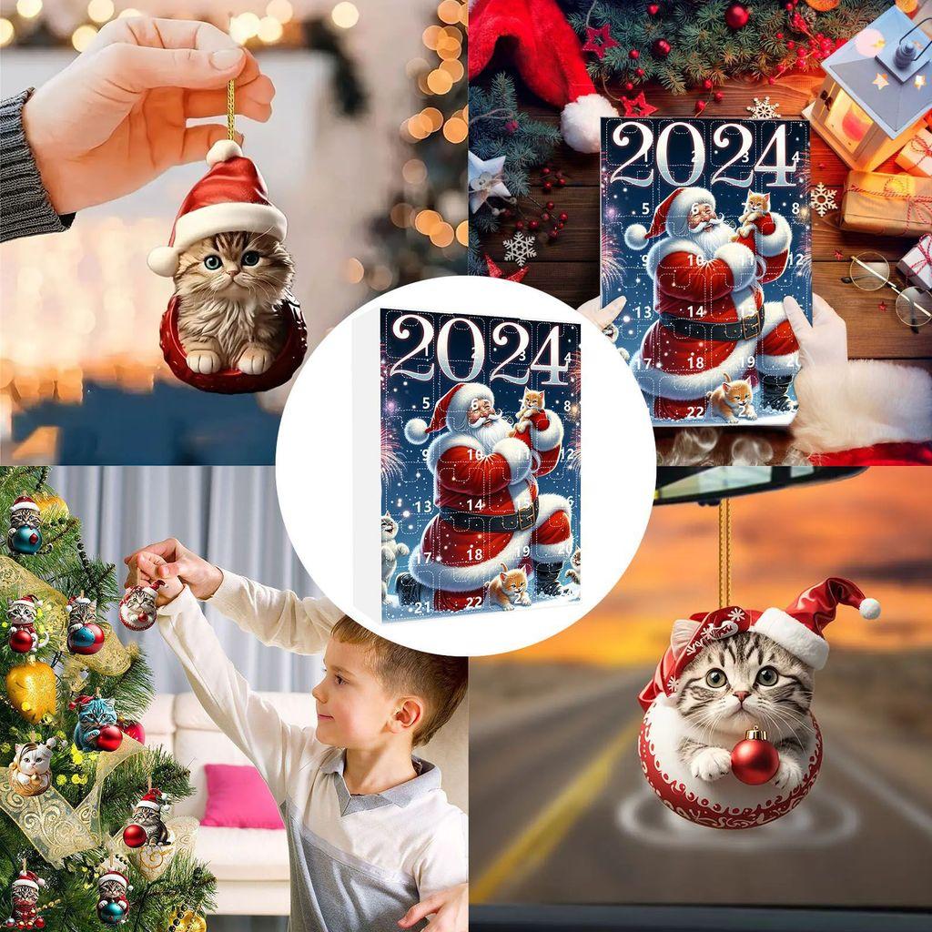 Christmas Countdown Blind Box With Acrylic Cat Car Pendant For Holiday Gift Giving