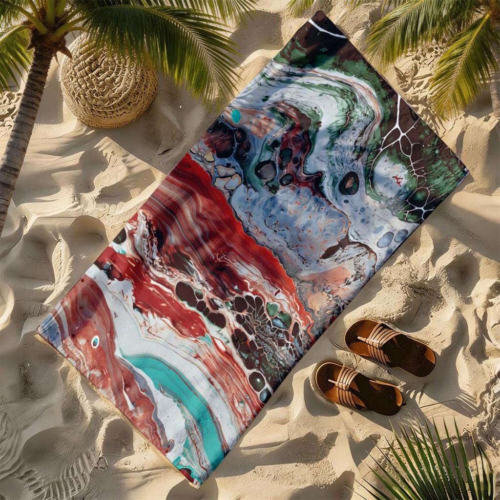 Fluid marble texture pattern polyester microfiber beach towel is highly absorbent, suitable for swimming and beach outings