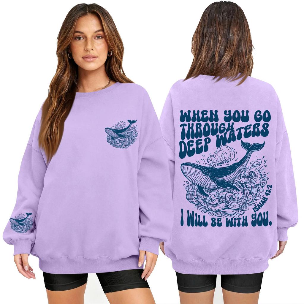 Women's Fashion Long Sleeve Print Round Neck Loose Pullover Sweater Top