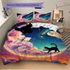 3-teiliges Anime-Katzen-Mond-Galaxie-Bettwäscheset - Enthält eine Bettdecke und zwei Kissenbezüge (Kein Kern) - Polyesterstoff, Fantasie-Design für Bettwäsche