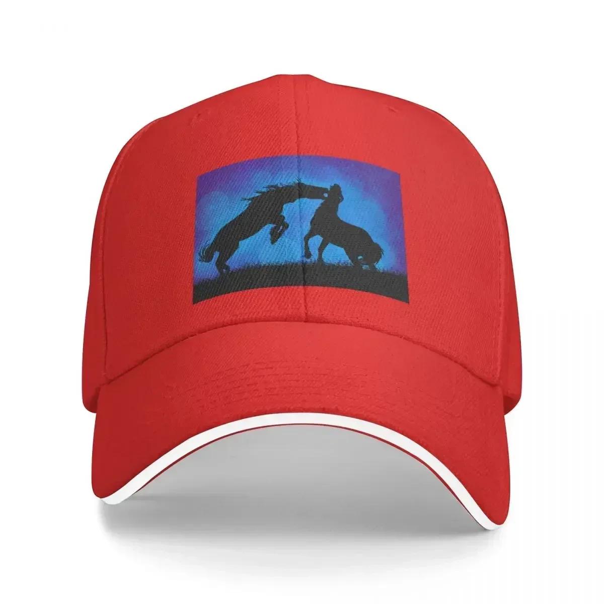 Fighting Wild Mustang Horses Blue Purple Baseball Cap Hood Sports Cap Beach Outing Womens Beach Visor Unisexs