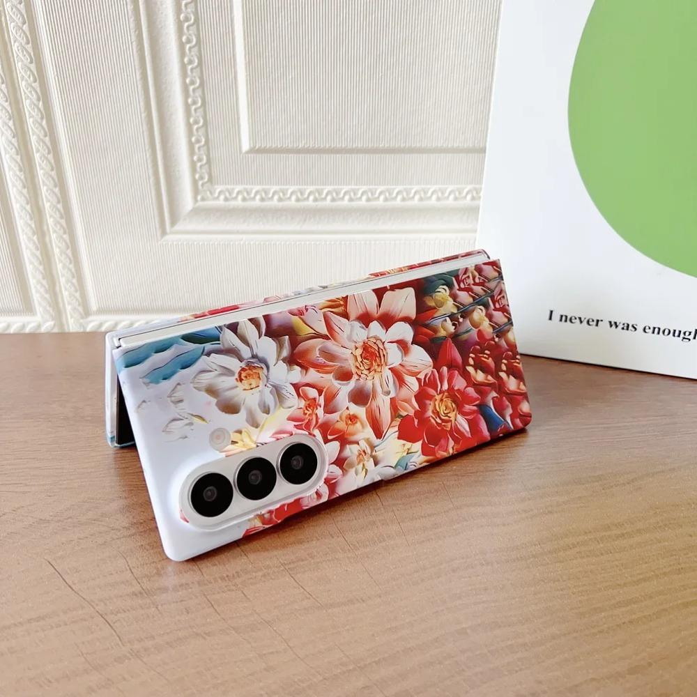 Colorful Embossed Effect Watercolor Flower Phone Case for Samsung Galaxy Z Fold 7 Shockproof Slim Camera Protection Back Cover