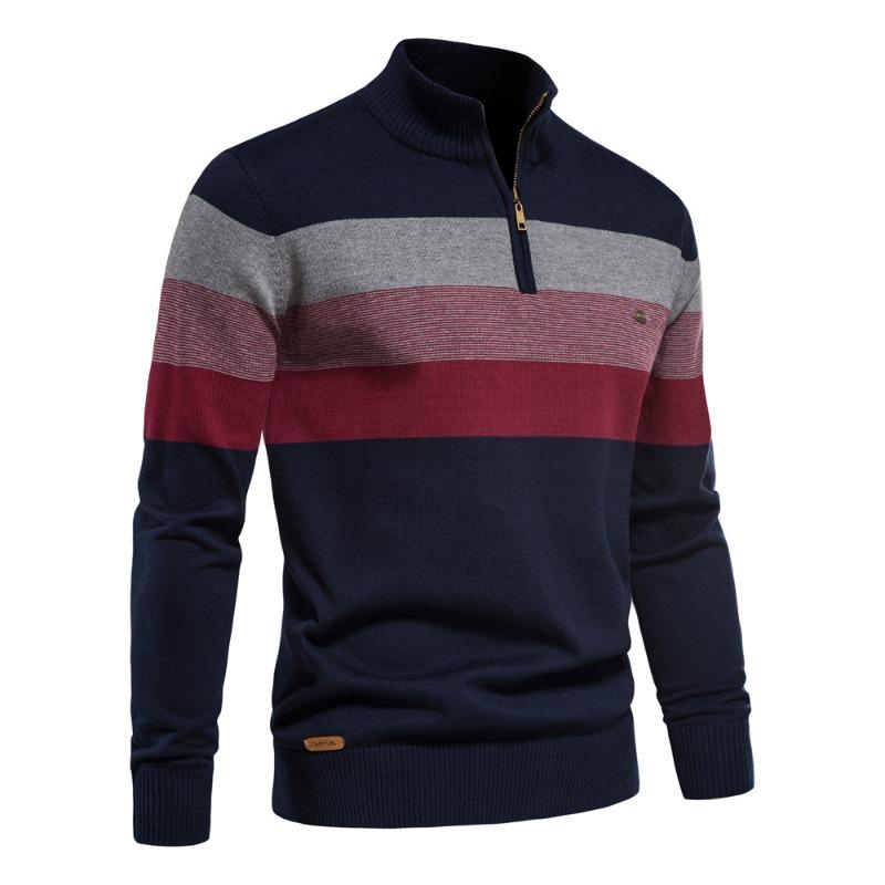 Men’s Zip-Up Stand Collar Pullover Knit Sweater