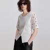ELLE Cotton Round Neck Top With Hollow Out Split Short Sleeves Women tops White ET47452