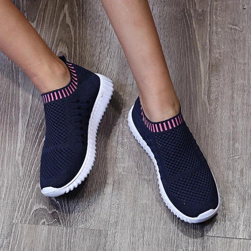 Women'S  New Fashion Mesh Sneakers Breathable Lazy Flat Shoes Non Slip Outdoor Hiking Women'S Sports Trendy Tennis Shoes