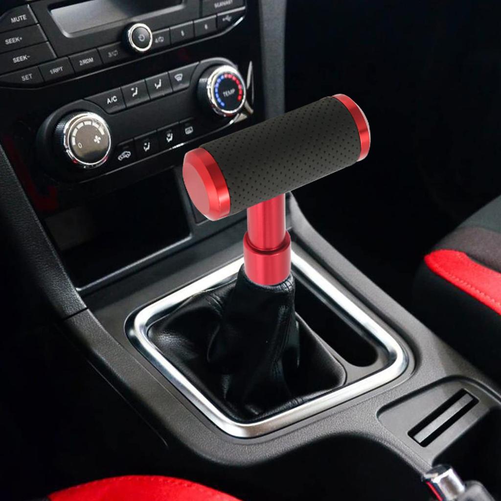 Arenbel Shift Knob Car Lever Knob Leather Aluminum Alloy Type Universal for Manual Auto Vehicles Red T-Handle