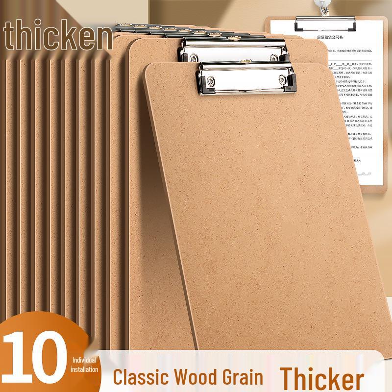 A4 Wooden Clipboard Set - 10 Pack, Thickened Writing Boards for Stationery, Students, and Exams. A5 Flat Clip - 2 Pack