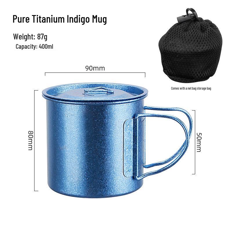 Pure Titanium Travel Mug with Lid and Folding Handle - Perfect for Coffee, Tea, or Water on Camping Trips