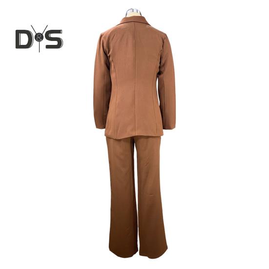 2 Teile/satz Frauen Anzug Mantel Hosen Set Tiefem V-ausschnitt Revers Einzigen Knopf Verschluss Mittlere Länge Strickjacke Langarm Jacke Gerade hosen Dame Formale