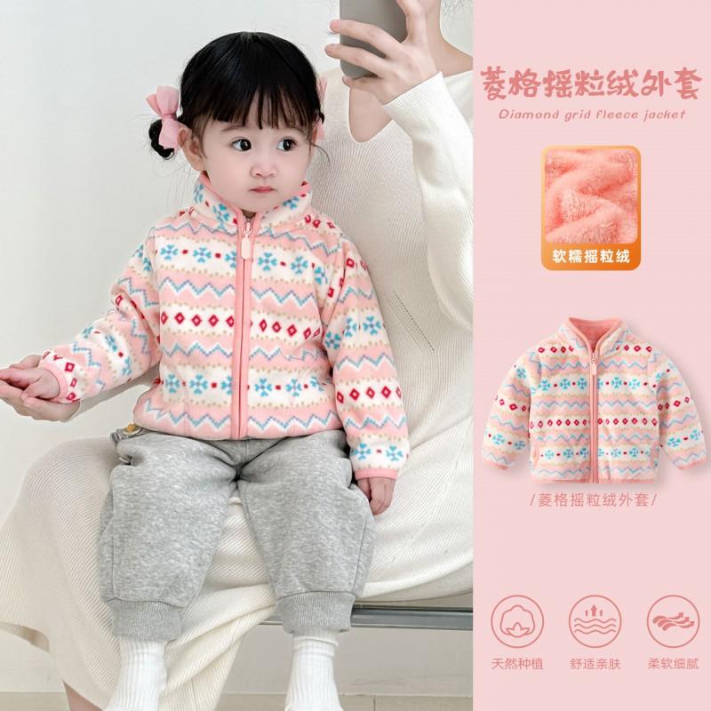 Girls Winter Warm Fleece Cardigan Jacket Toddlers 1-3 Years Soft Cotton Outerwear With Stand Collar