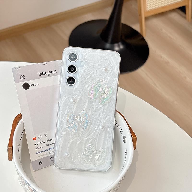For Samsung S25ultra Glue Glitter Mobile Phone Case S24 Bow S23 Love Three-dimensional A55 Korean Ins