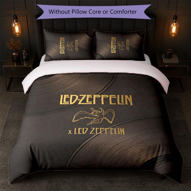 Set Biancheria da Letto 3 Pezzi Stampa Led Zeppelin Copripiumino con Due Federe Biancheria da Letto Morbida per Camera da Letto Domestica