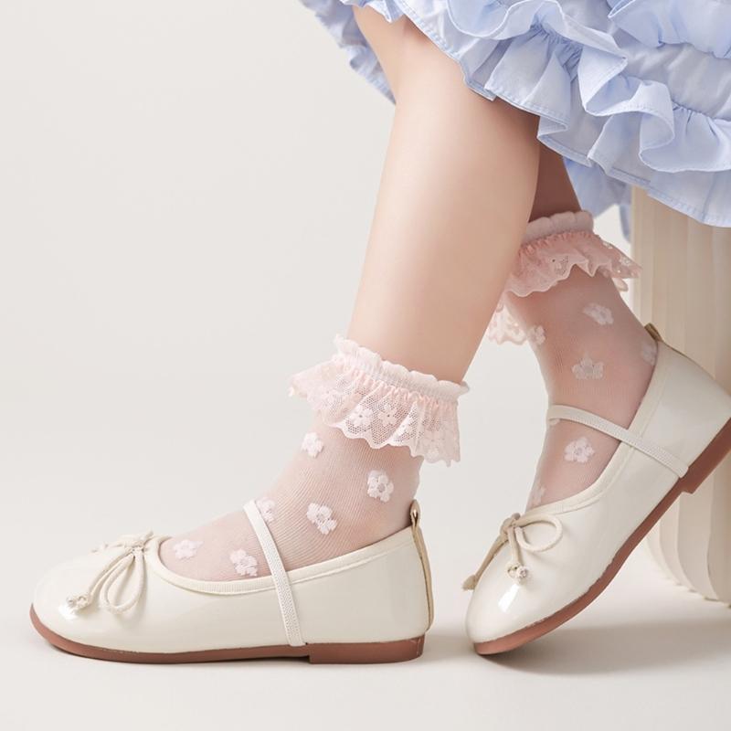 Breathable Lace Trim Kids Socks Stretchy Fit Baby Girls Ankle Socks for Newborns To Infants 4 Color Avaliable