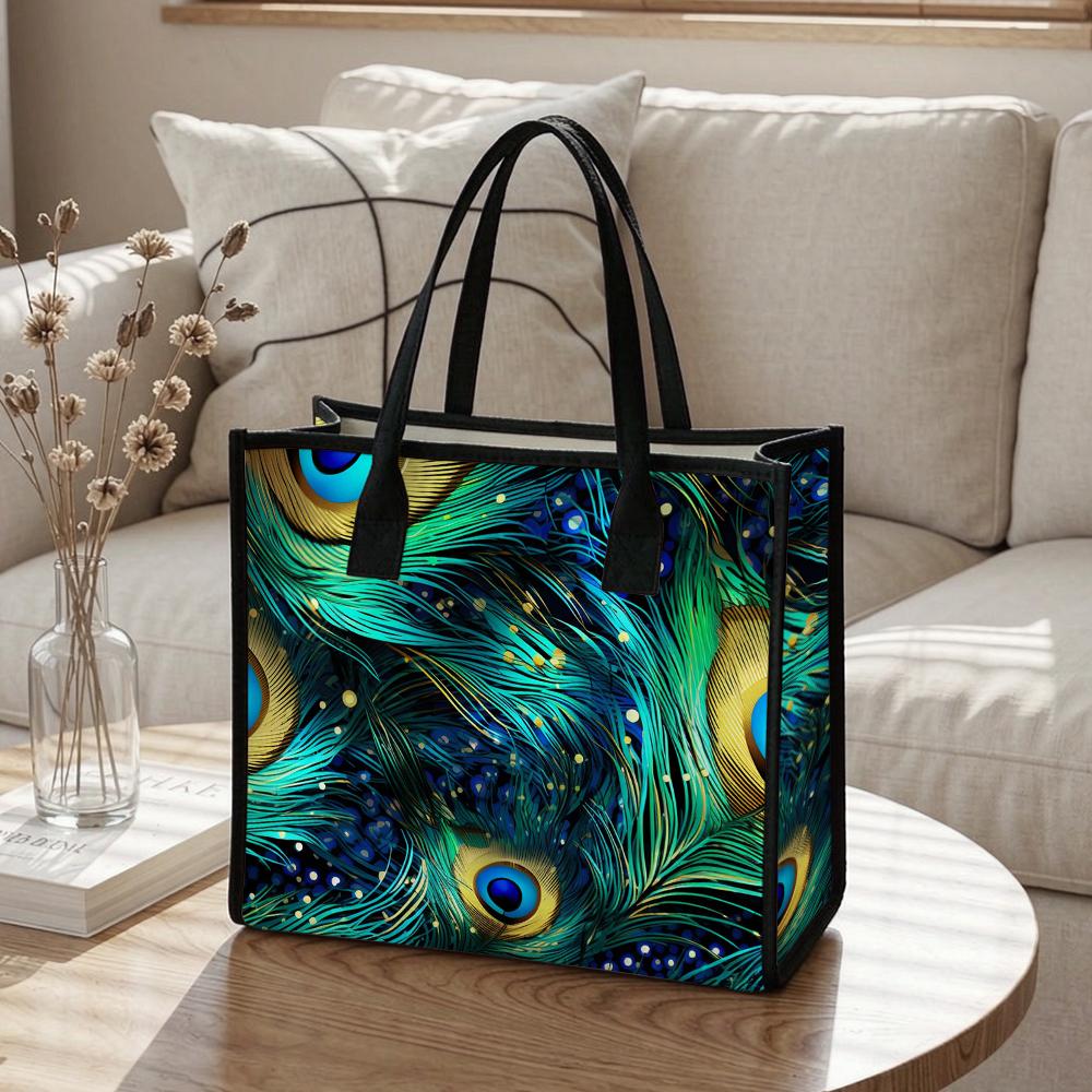 Peacock Feather Pattern Tote Bag Fashion Large Capacity Casual Daily Handbag for Ladies Outdoor Shopping Use