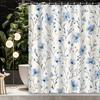 1Pc Blue Elegant Floral Botanical Small Flowers Textured Shower Curtain, Decorative Printed Shower Curtain With Hooks