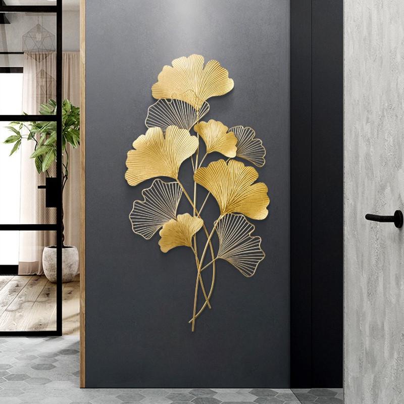Ginkgo Leaf Iron Art Wall Hanging - 3D Metal Decor for Living Room Entrance