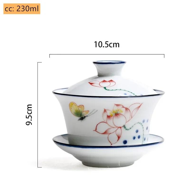 Jingdezhen White Porcelain Gaiwan Tea Cup Blue and White Porcelain Tea Maker Ceramic Handpainted Tea Bowl Tea Set Supplies