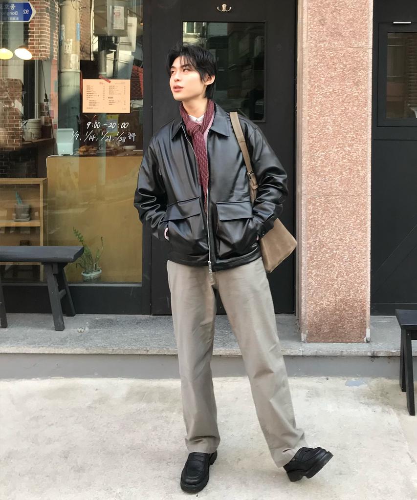 Lemain Second Vegan Leather Oversized Blouson Jacket [Black]