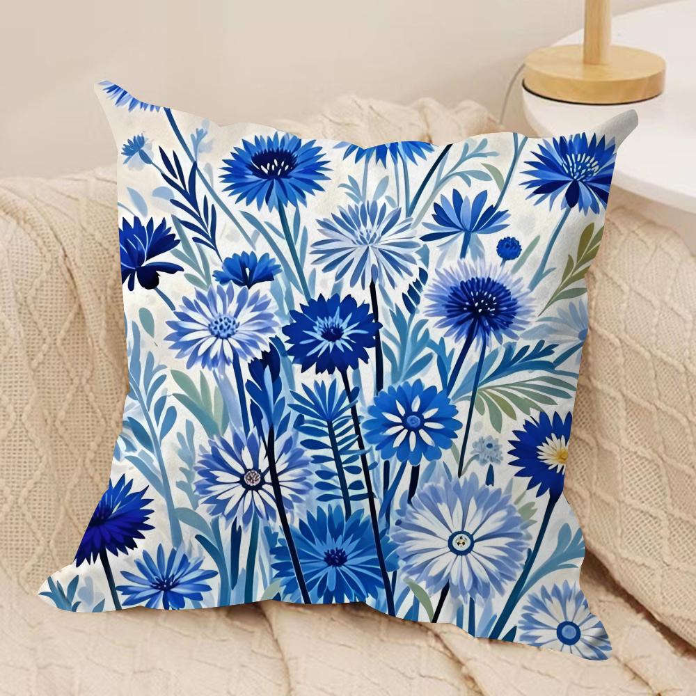 Flower Cornflower Cushion Cover Soft Plush Fabric DoubleSided Printed Sofa Cushion Cover for All Seasons Home Decor Gift