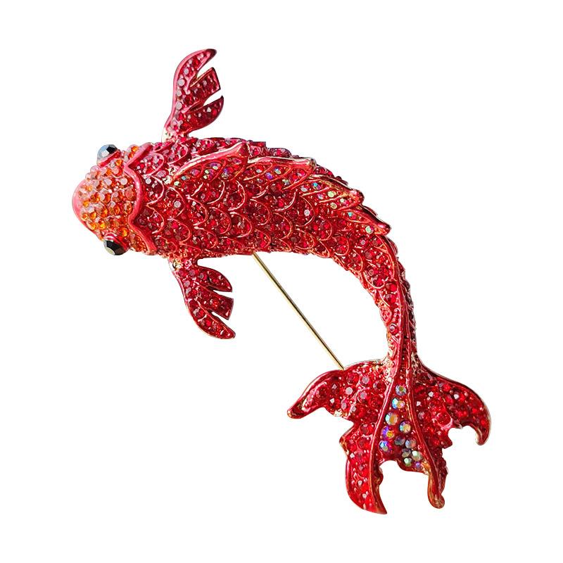 High-End Corsage Red Koi Rhinestone Brooch Pin Coat Suit Carp Festival Brooch