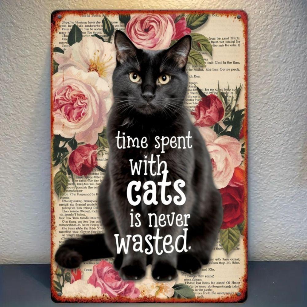 Metall Gedenkzeichen Katze Wartet an der Tür Schwarze Katze Sonnenblume Geschenk Haustierverlust